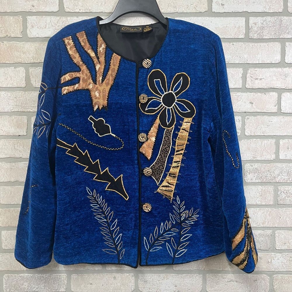 Alex Kim by Allure Jacket Womens Size Medium Blue Embroidered Button‎ Up Lined